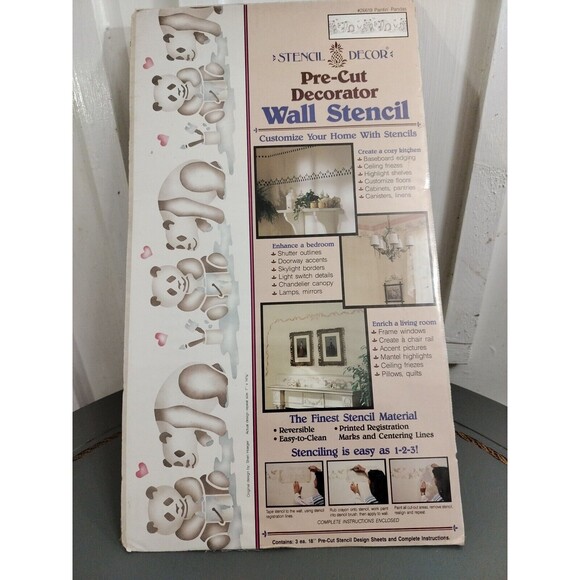 Vintage 1990 Stencil Decor Pre-Cut Wall Stencils #26619 Painting Pandas Nursery - Picture 3 of 9